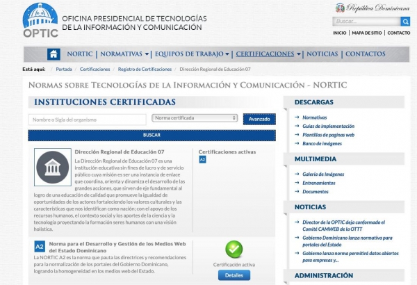 OPTIC certifica portal Web Institucional Regional Educación 07