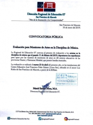 Convocatoria evaluaci&oacute;n para Monitores de Artes